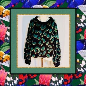City Chic Cropped Sweater Green Black Leopard Print 🐆NWT XL Baggy Fit